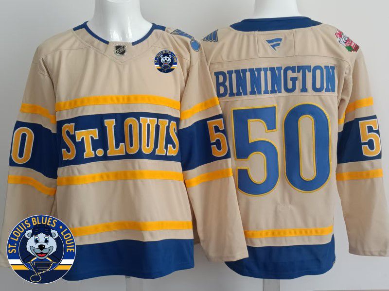 Men St.Louis Blues #50 Binnington Cream 2025 Fanatics Home Premium NHL Jersey style 3